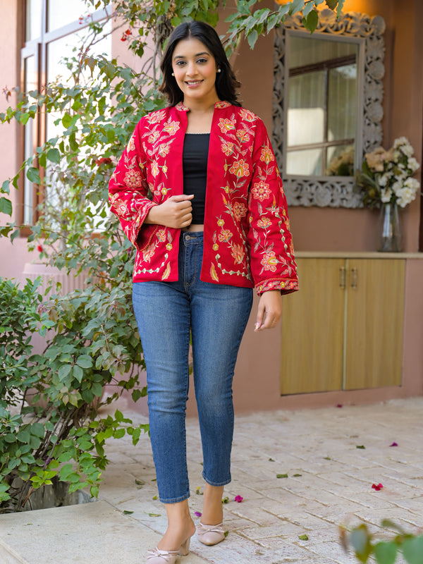Elegant Red Embroidered Jacket
