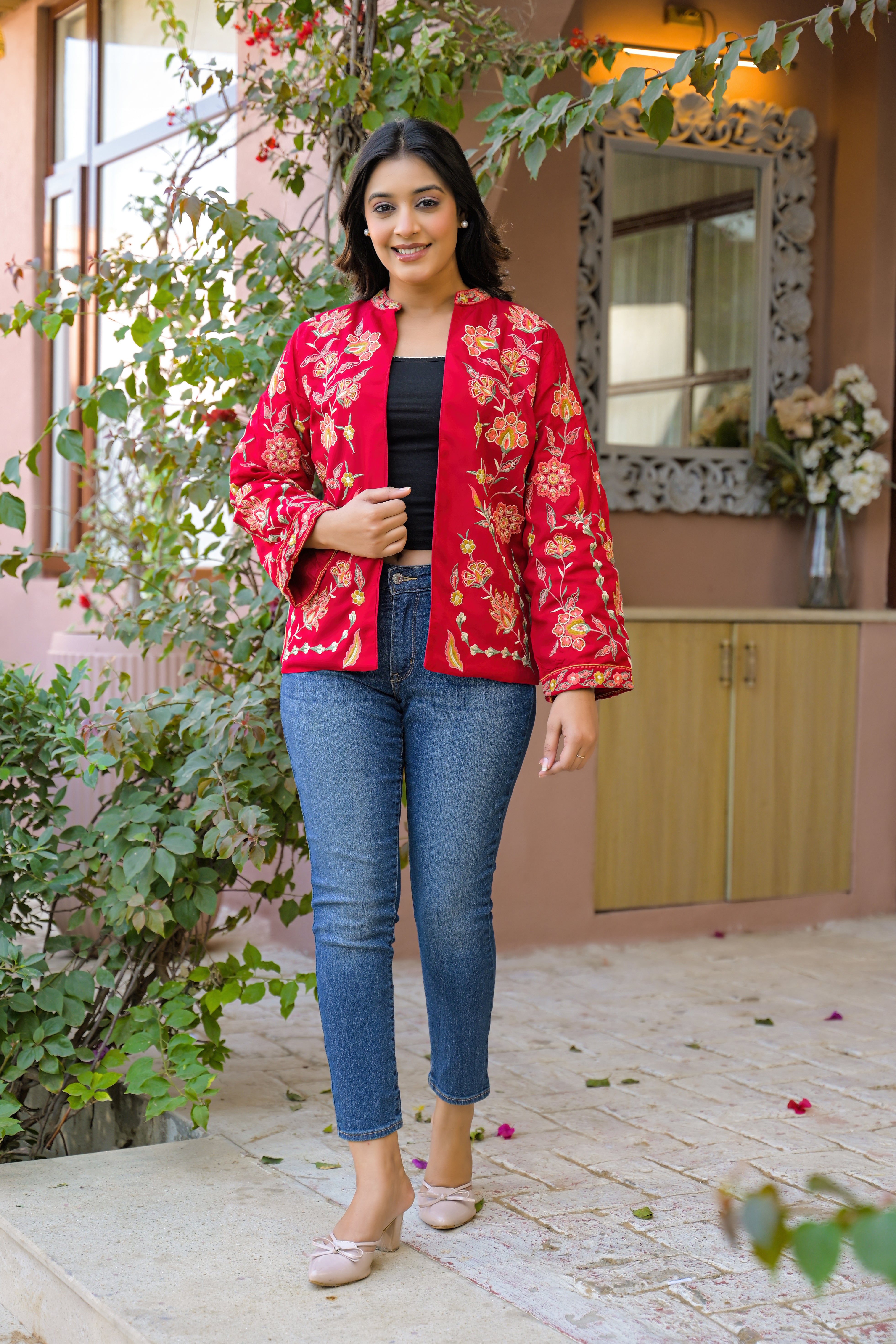 Elegant Red Embroidered Jacket