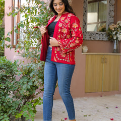 Elegant Red Embroidered Jacket