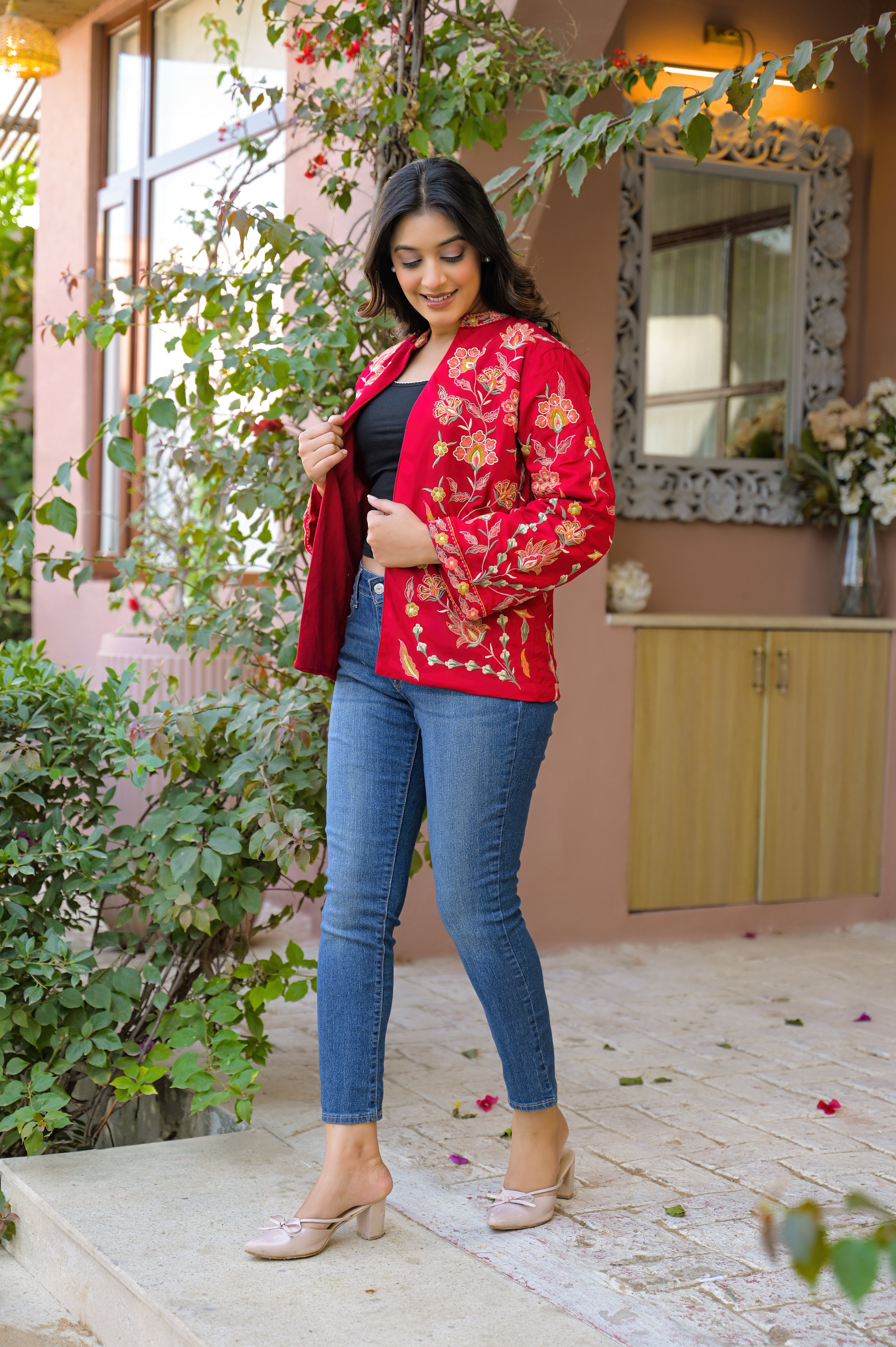 Elegant Red Embroidered Jacket