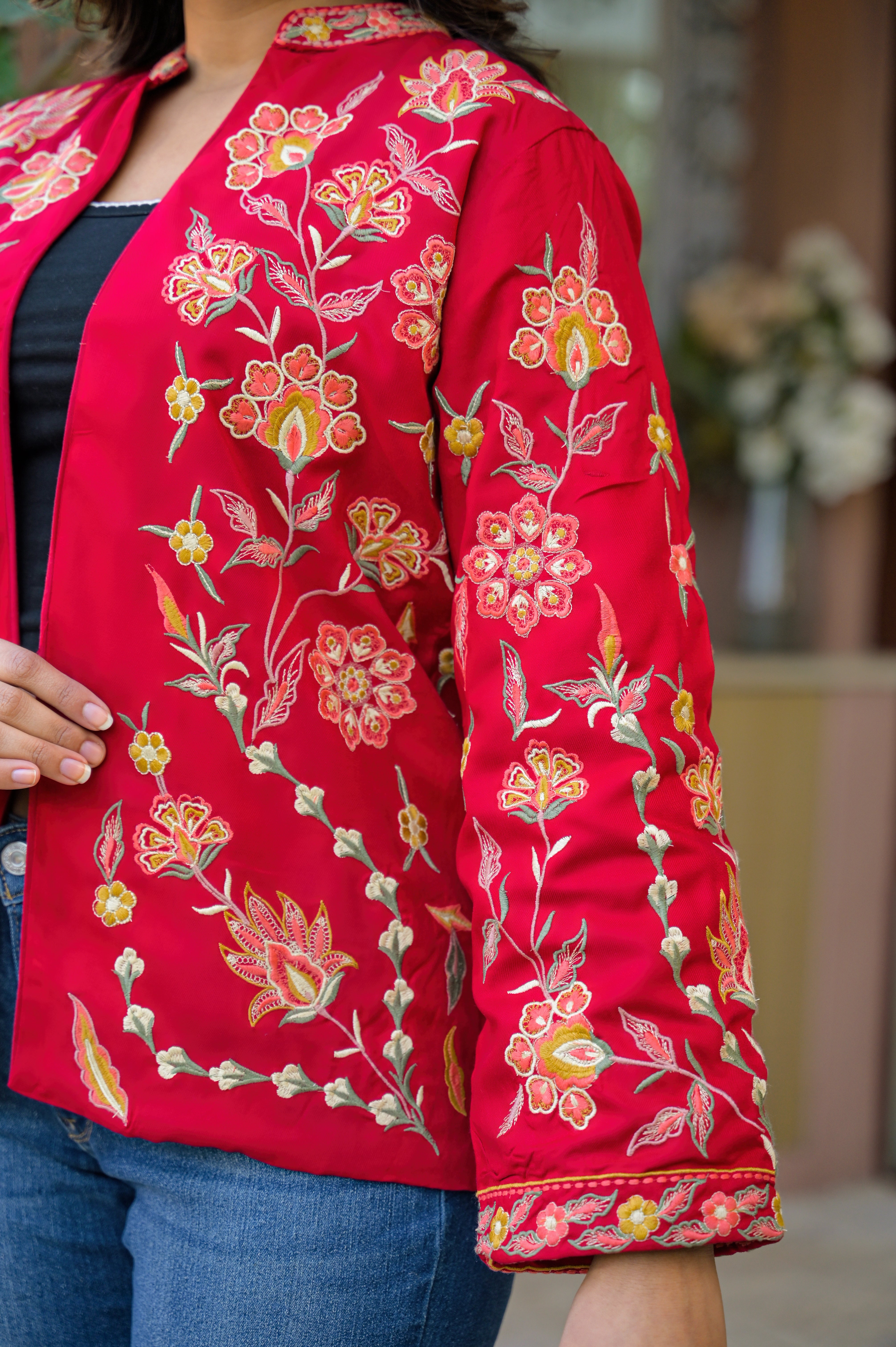 Elegant Red Embroidered Jacket