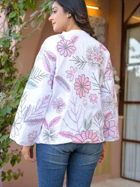 White Jacket With Soft Embroidery Work