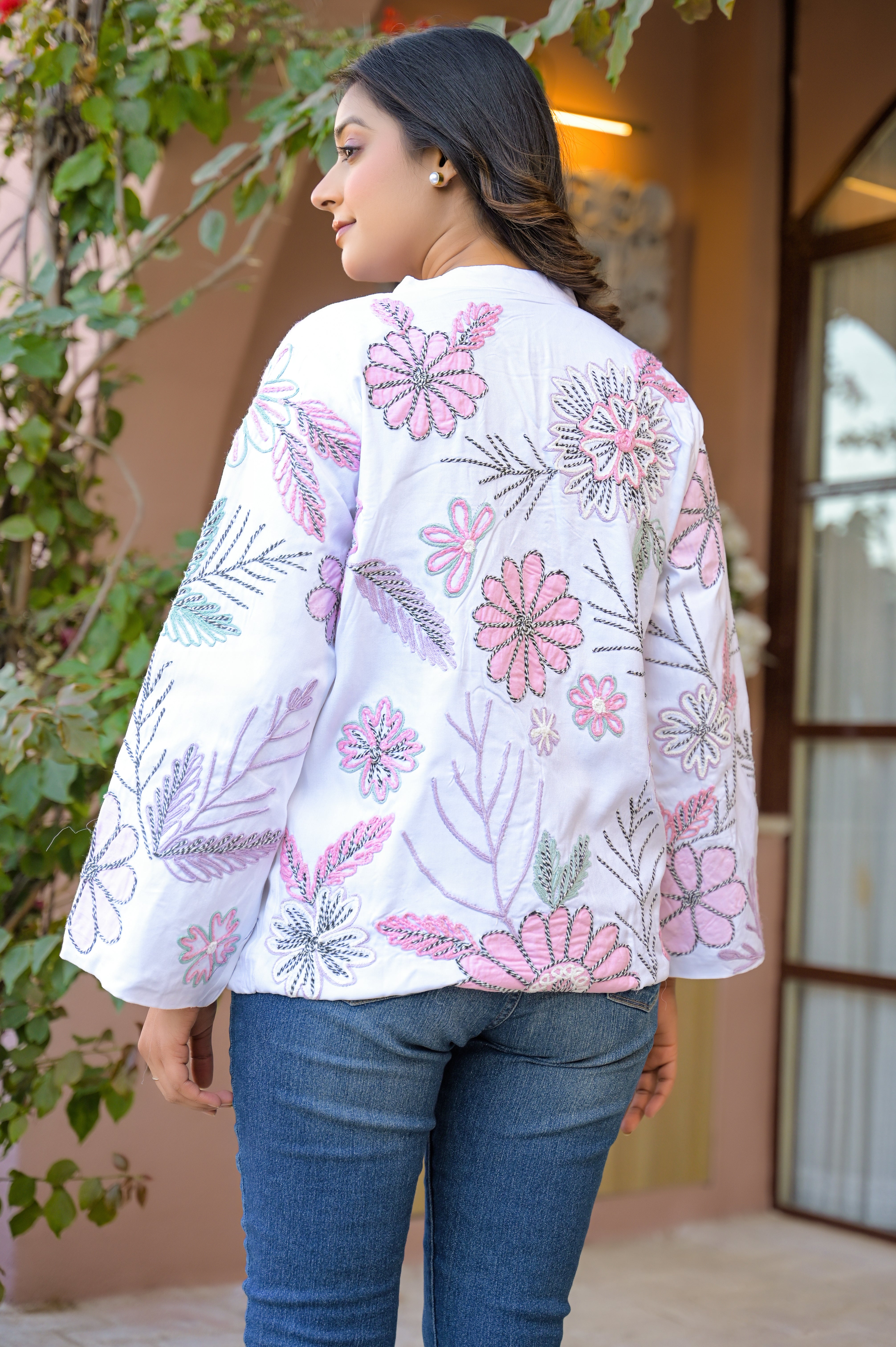 White Jacket With Soft Embroidery Work
