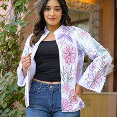 White Jacket With Soft Embroidery Work