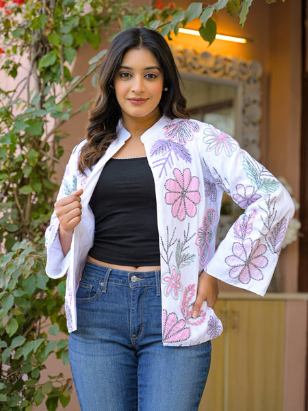 White Jacket With Soft Embroidery Work