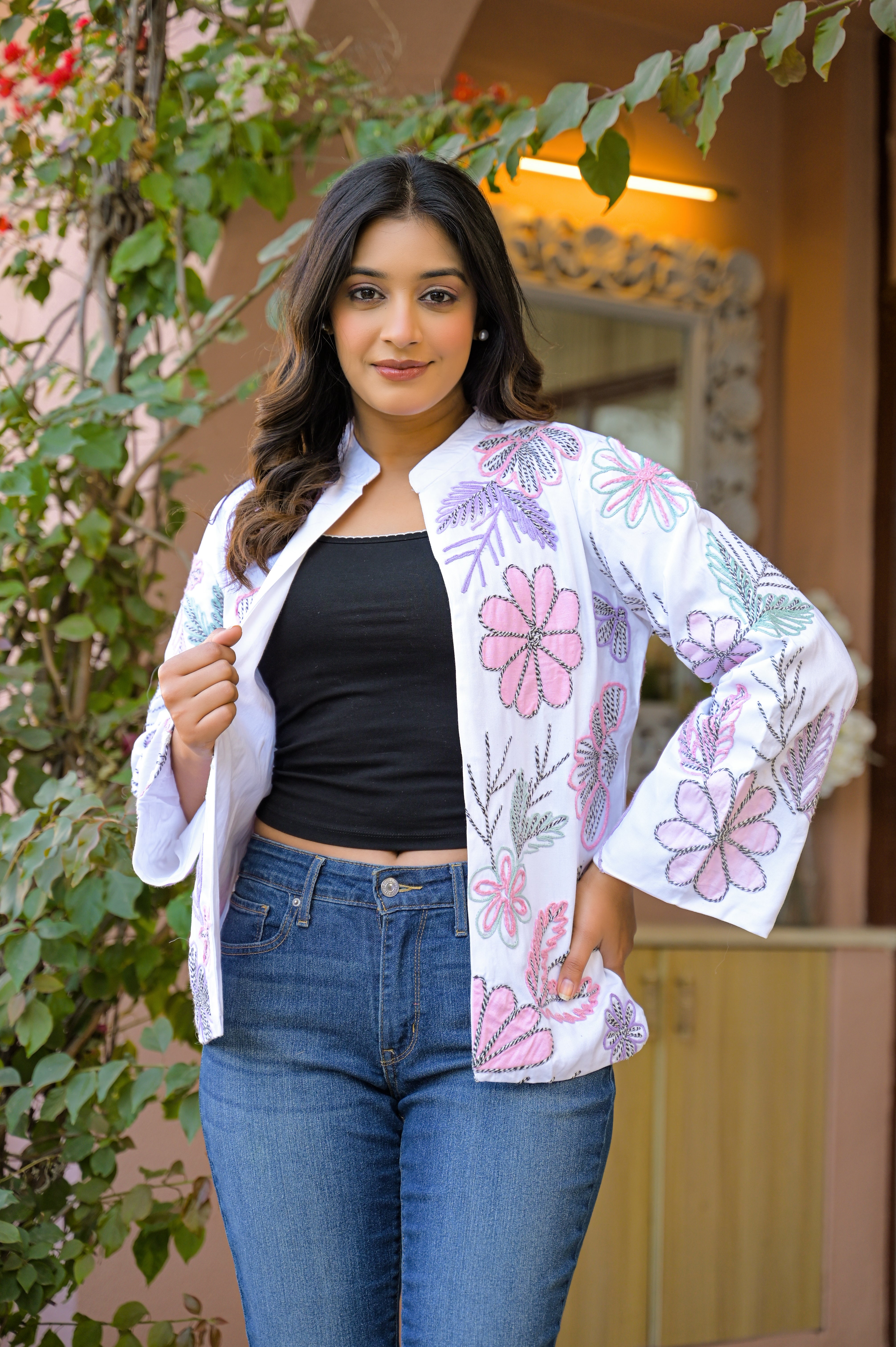 White Jacket With Soft Embroidery Work