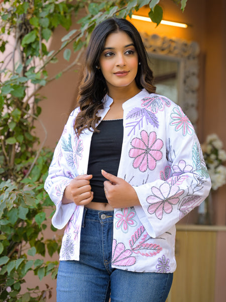 White Jacket With Soft Embroidery Work