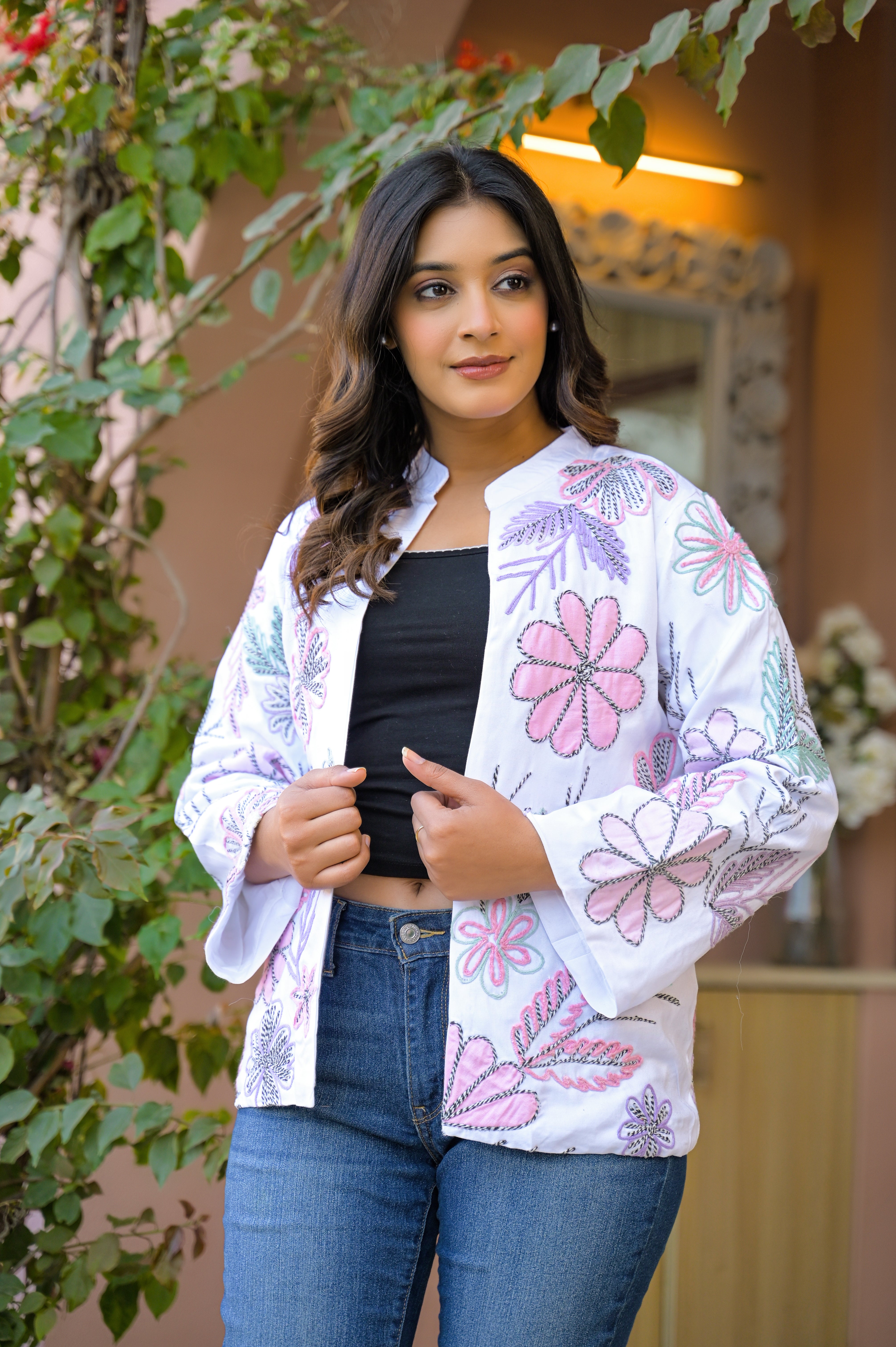 White Jacket With Soft Embroidery Work