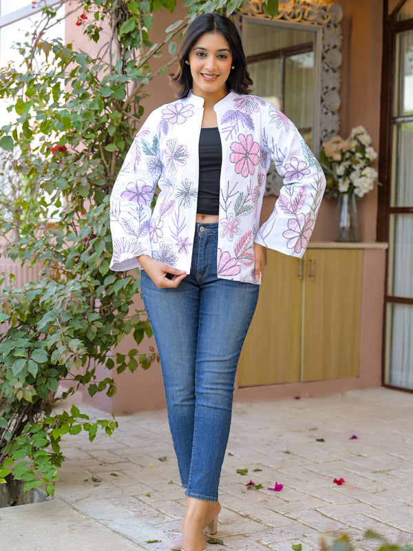 White Jacket With Soft Embroidery Work