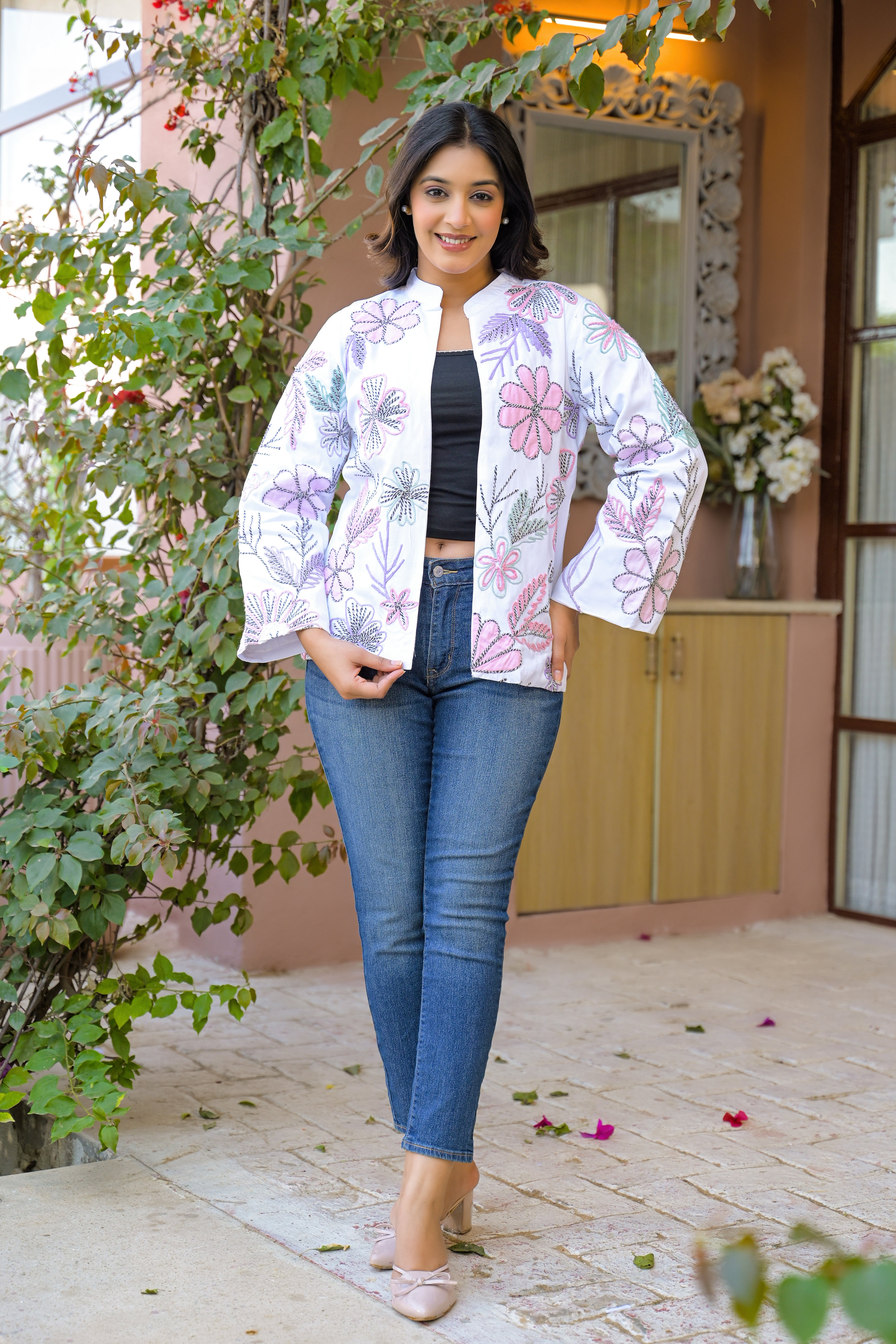 White Jacket With Soft Embroidery Work