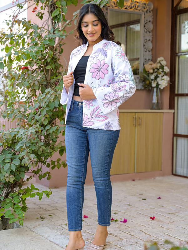 White Jacket With Soft Embroidery Work