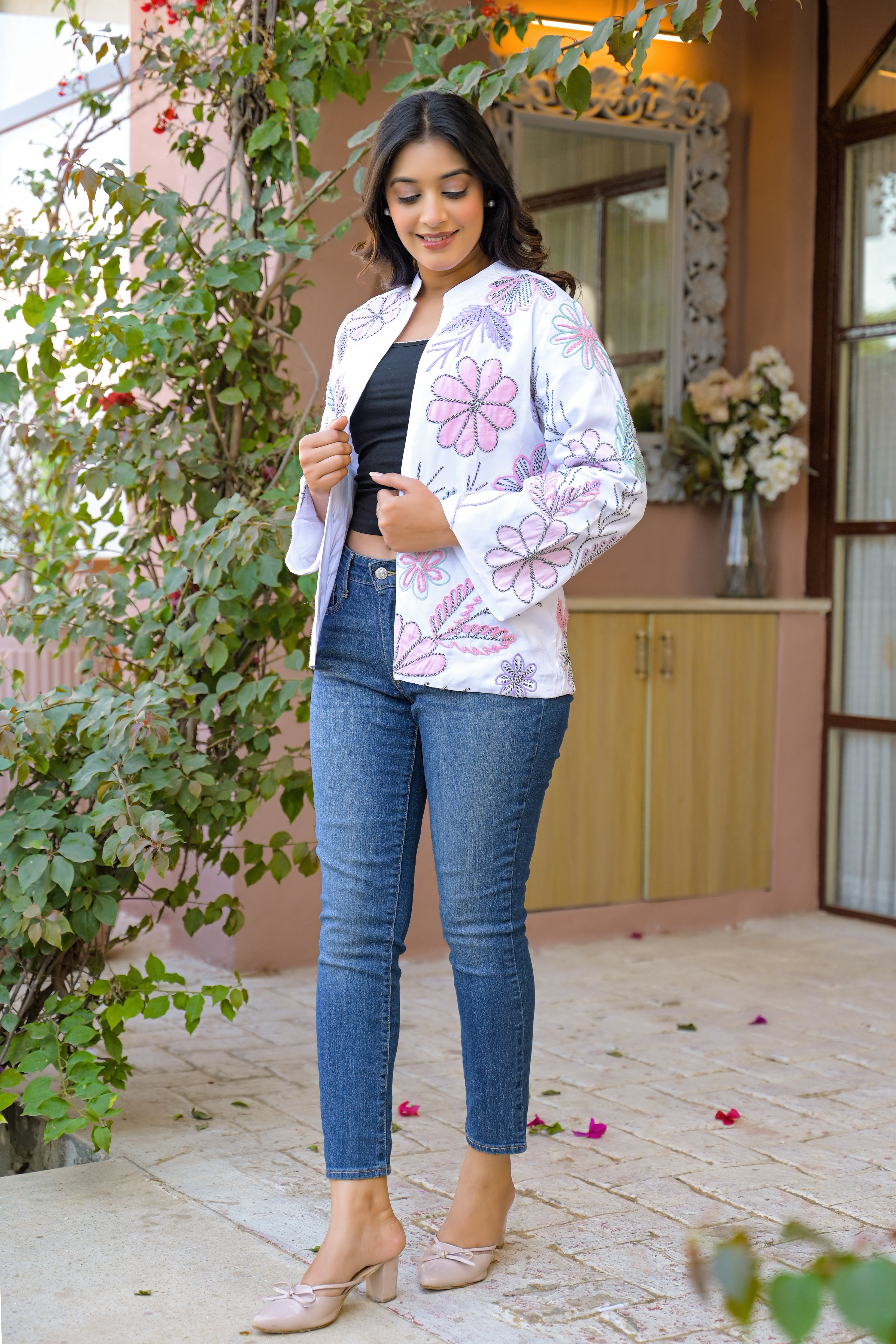 White Jacket With Soft Embroidery Work