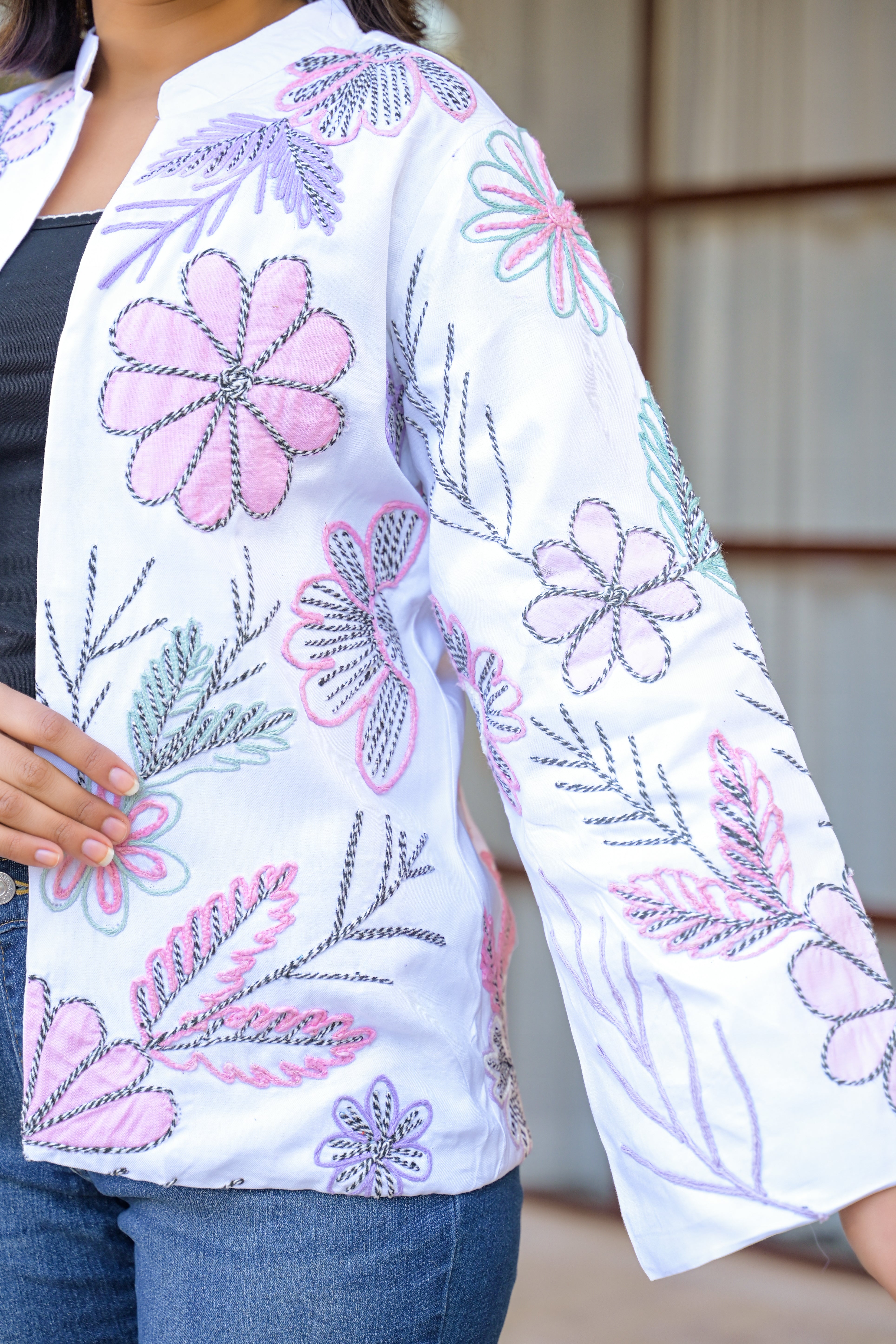 White Jacket With Soft Embroidery Work