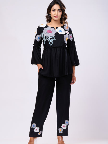 Cotton Black Hand Work Co-Ord Set