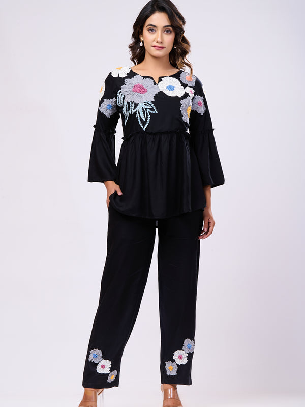 Cotton Black Hand Work Co-Ord Set