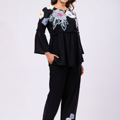 Cotton Black Hand Work Co-Ord Set