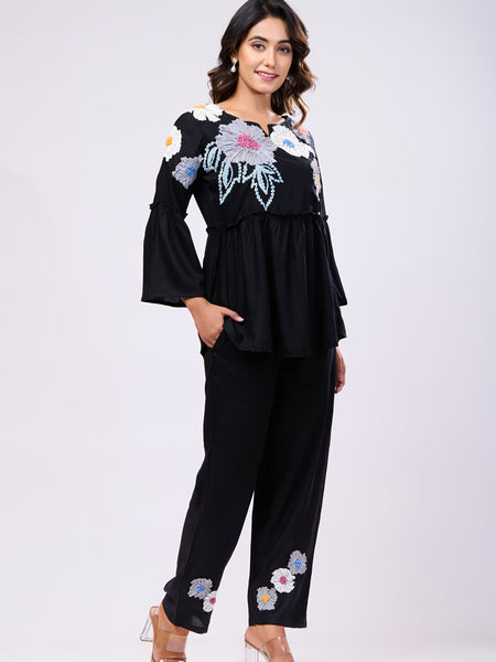 Cotton Black Hand Work Co-Ord Set