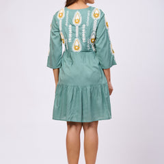 Designer Green Rayon Hand work Midi Dress