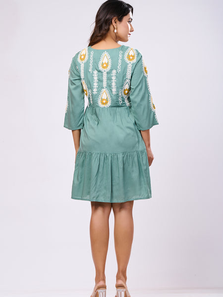 Designer Green Rayon Hand work Midi Dress