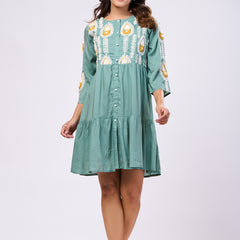 Designer Green Rayon Hand work Midi Dress