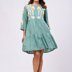 Designer Green Rayon Hand work Midi Dress