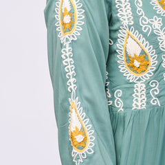 Designer Green Rayon Hand work Midi Dress