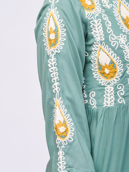 Designer Green Rayon Hand work Midi Dress