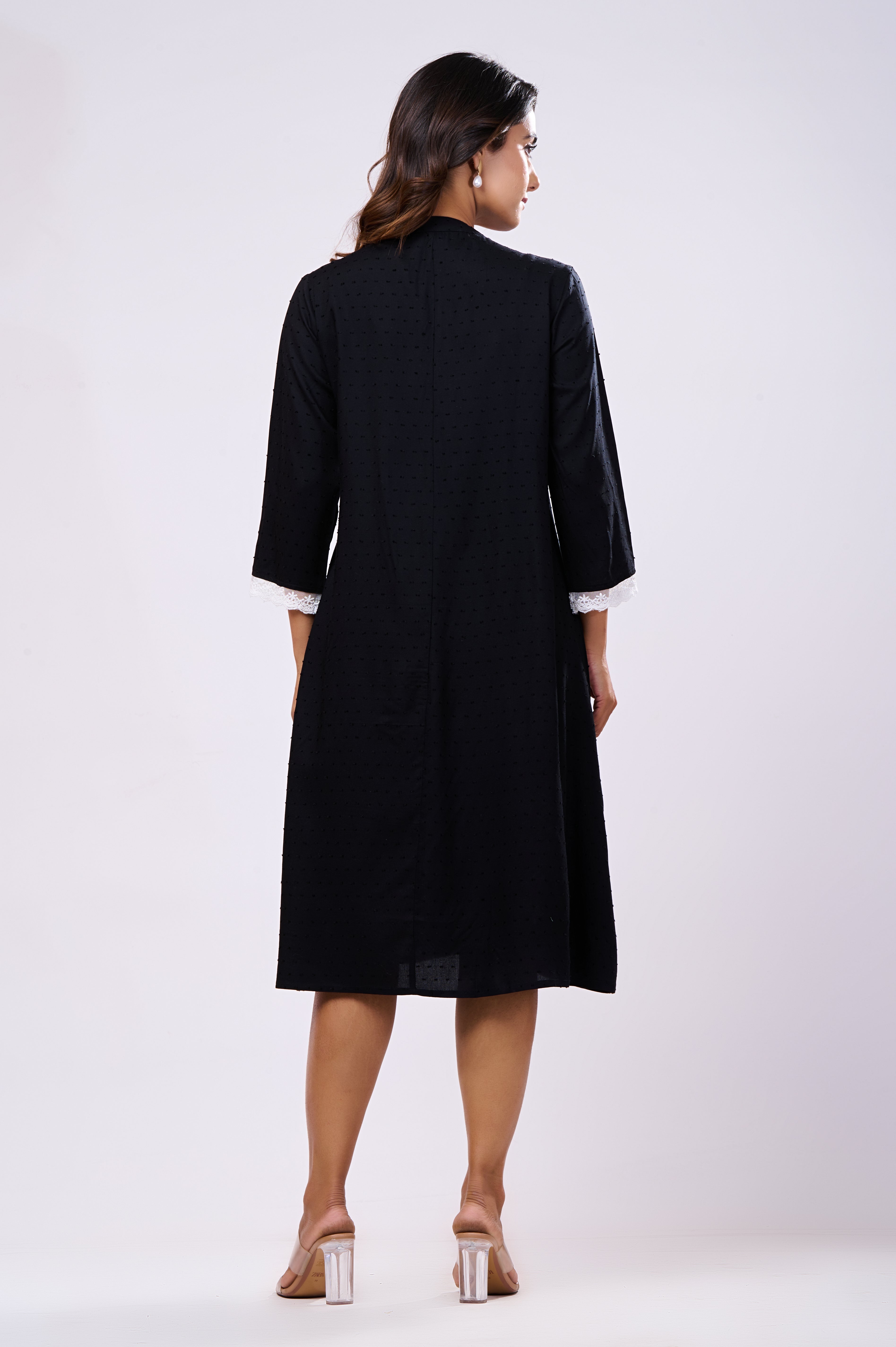 Black Rayon Hand Work Midi Dress