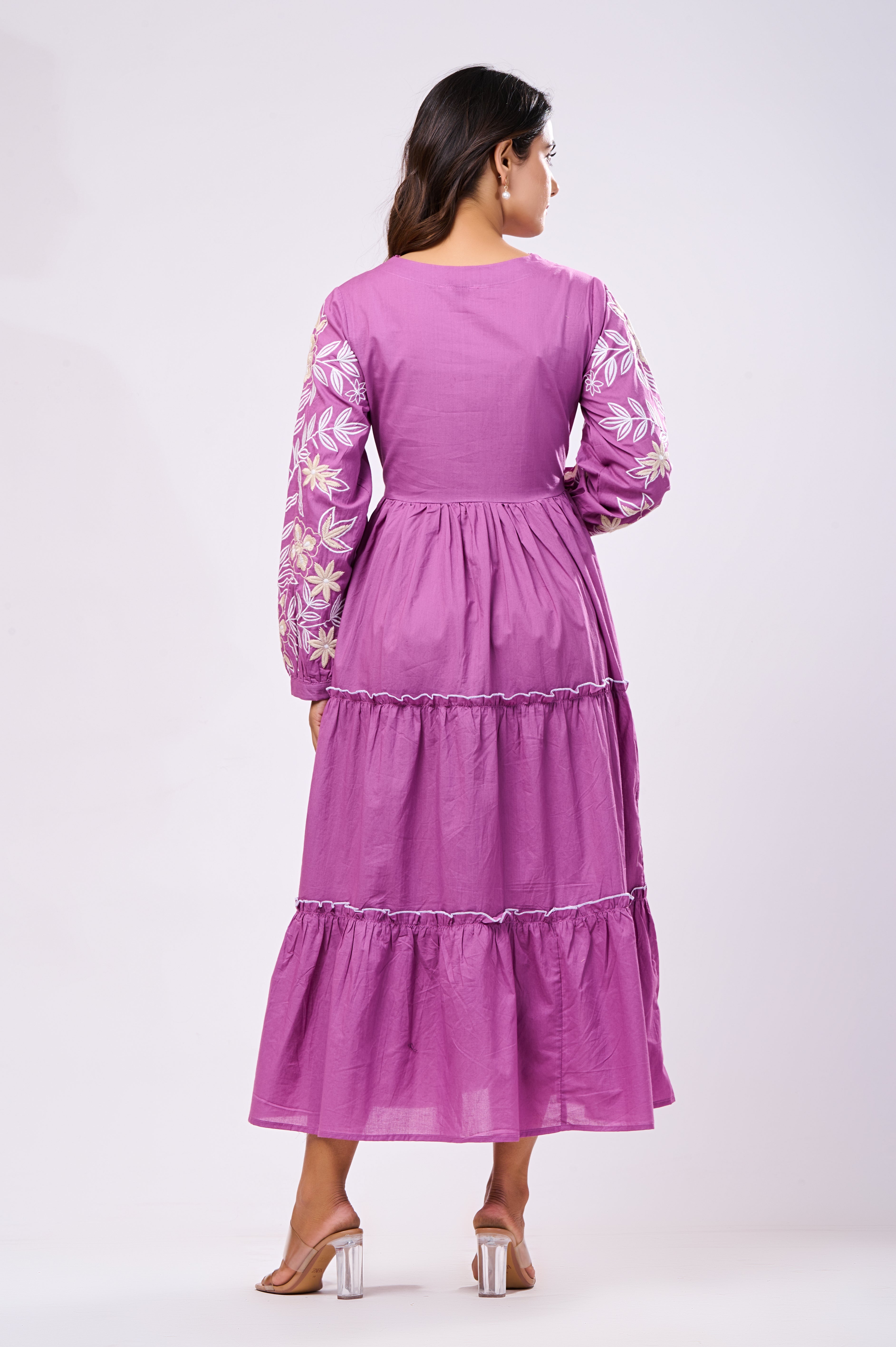 Elegant Cotton Purple Hand Work Maxi Dress