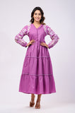 Elegant Cotton Purple Hand Work Maxi Dress