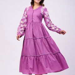 Elegant Cotton Purple Hand Work Maxi Dress