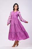 Elegant Cotton Purple Hand Work Maxi Dress