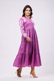 Elegant Cotton Purple Hand Work Maxi Dress