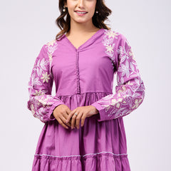 Elegant Cotton Purple Hand Work Maxi Dress