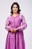 Elegant Cotton Purple Hand Work Maxi Dress