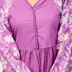 Elegant Cotton Purple Hand Work Maxi Dress
