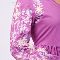 Elegant Cotton Purple Hand Work Maxi Dress