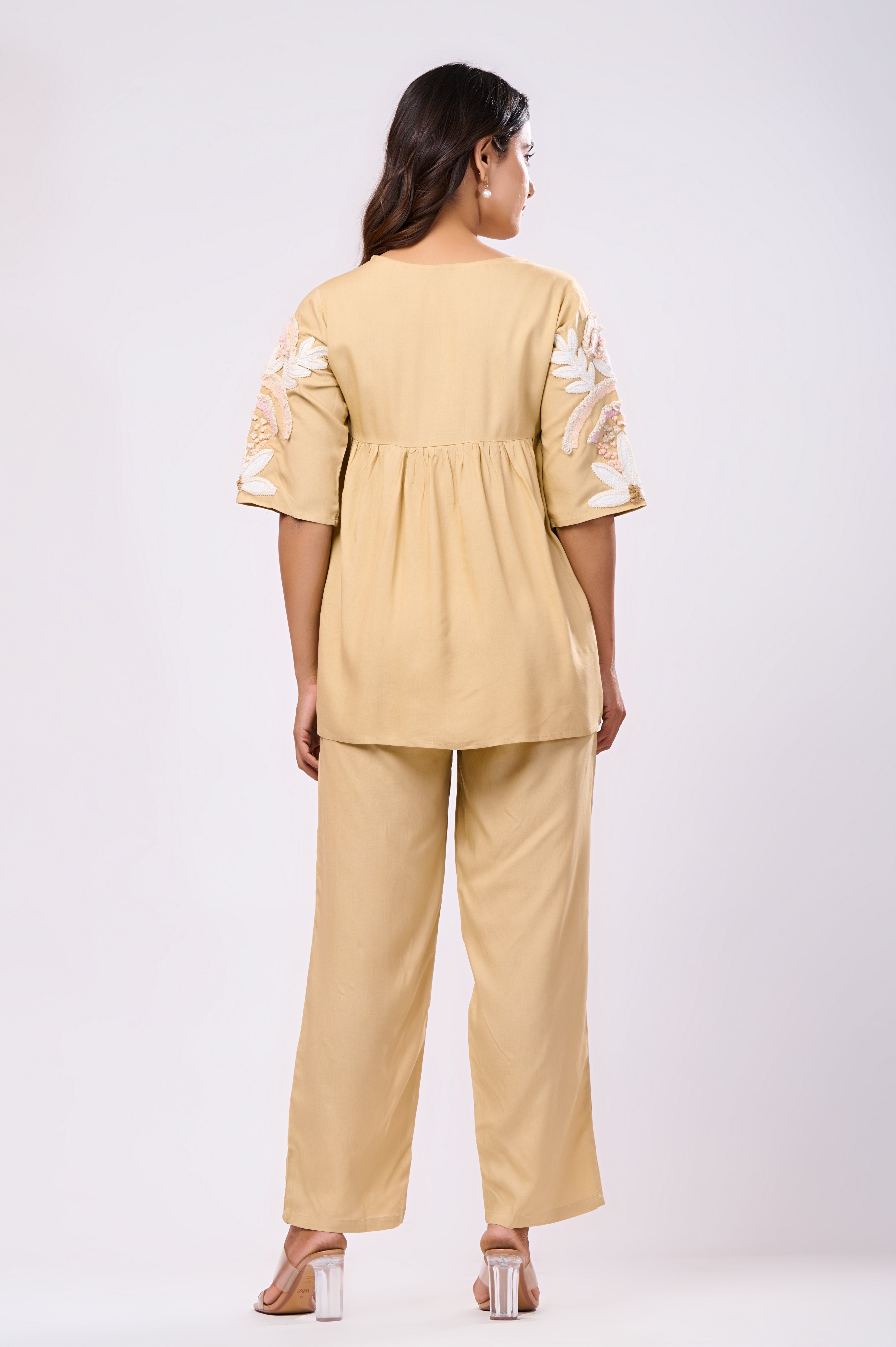 Rayon Beige Hand Work Co-Ord Set