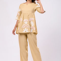Rayon Beige Hand Work Co-Ord Set
