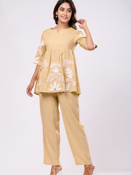 Rayon Beige Hand Work Co-Ord Set