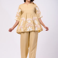 Rayon Beige Hand Work Co-Ord Set