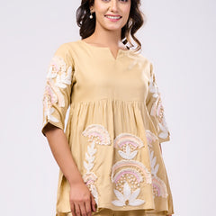 Rayon Beige Hand Work Co-Ord Set