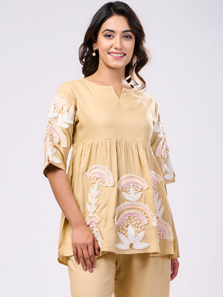 Rayon Beige Hand Work Co-Ord Set