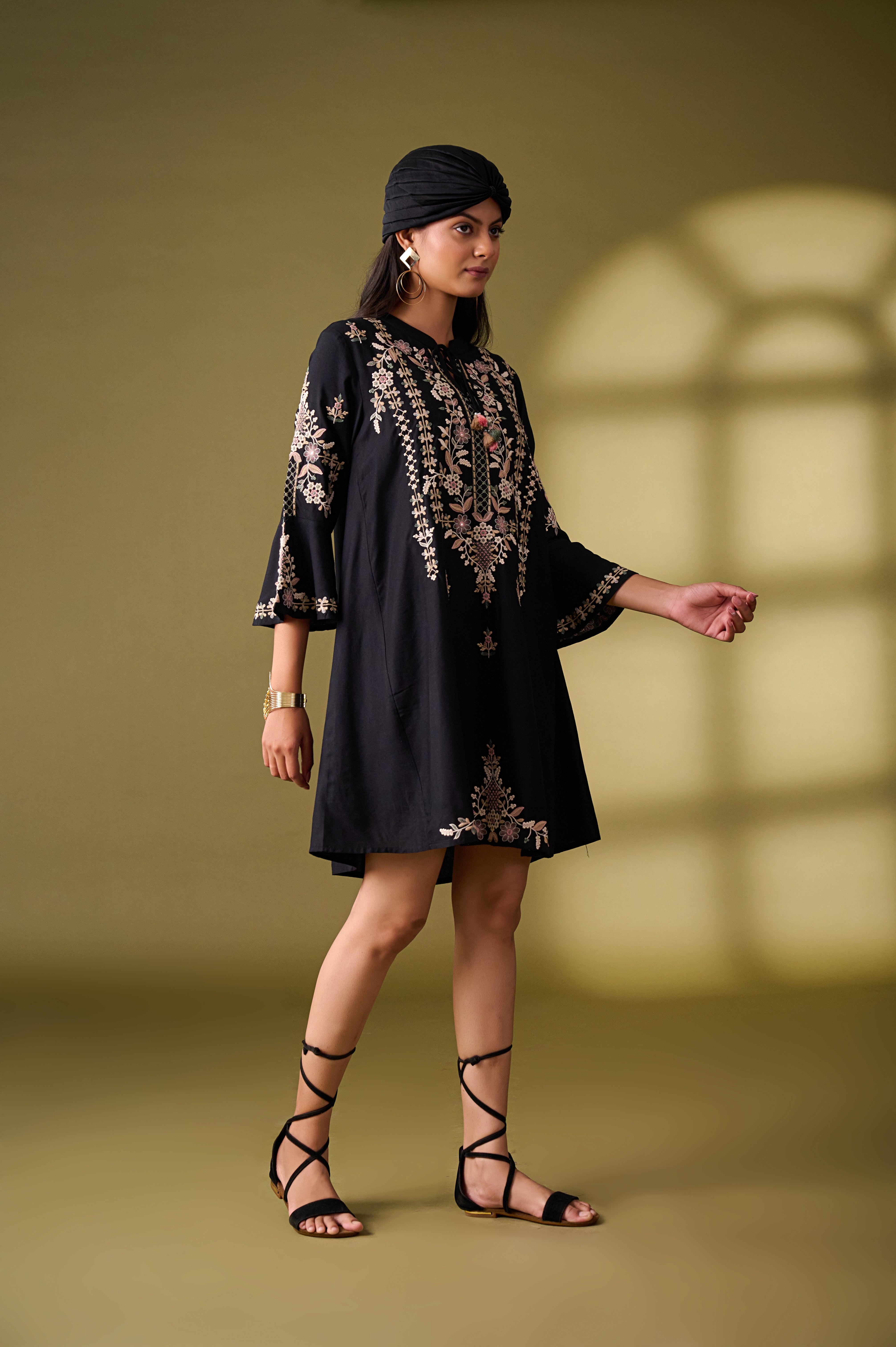 Designer Black Mini Dress With Embroidery Work