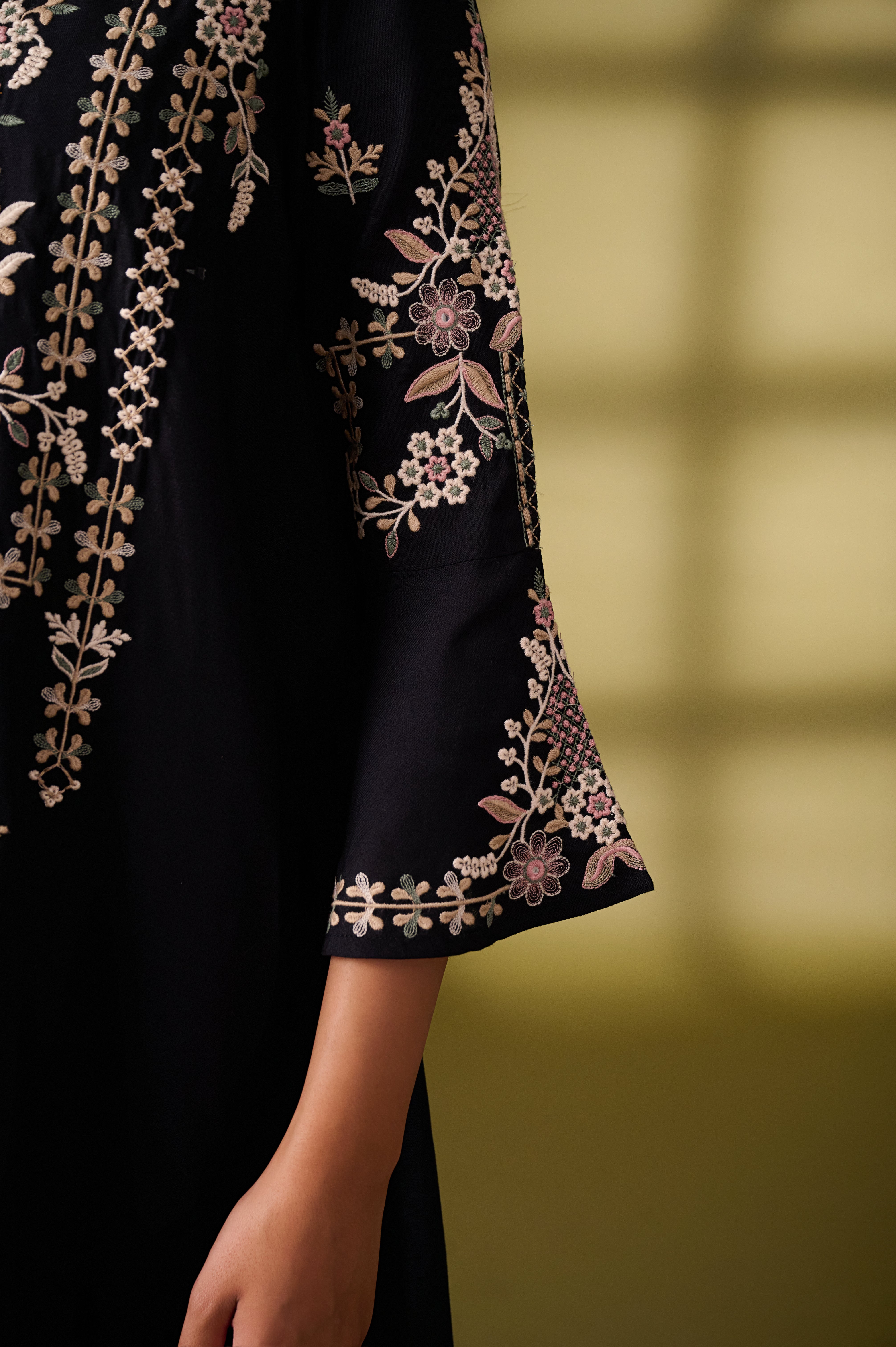 Designer Black Mini Dress With Embroidery Work