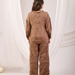 Earthy Brown Embroidered Co-ord set