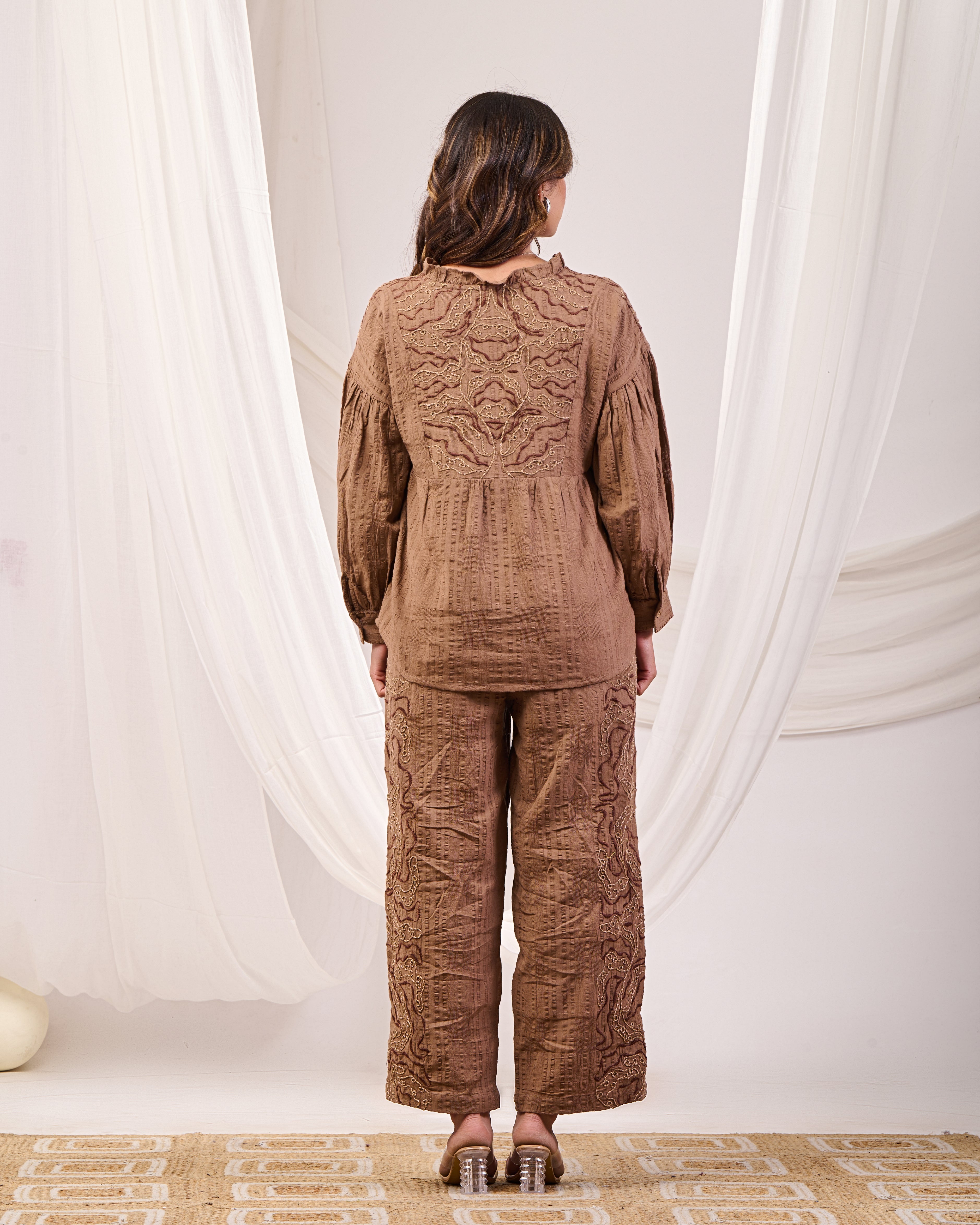 Earthy Brown Embroidered Co-ord set