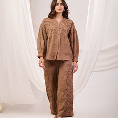 Earthy Brown Embroidered Co-ord set