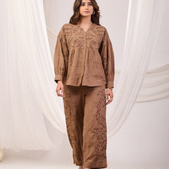 Earthy Brown Embroidered Co-ord set
