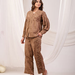 Earthy Brown Embroidered Co-ord set
